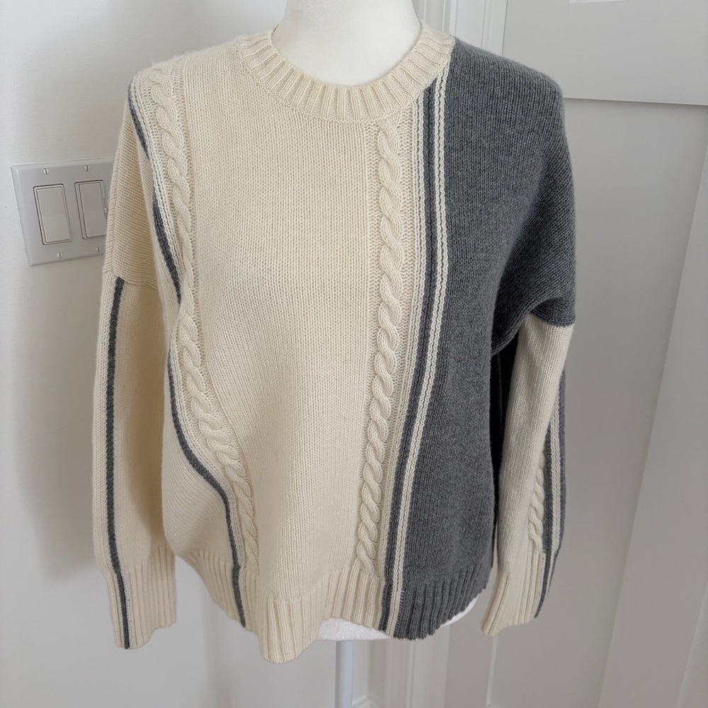 Zaket & Plover Womens Gray & Cream Knit Sweater Merino/Cotton Blend Sz M*L25 - Picture 1 of 5